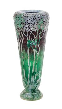 A Daum Enameled Cameo Glass Landscape Vase Height 7 3/8 inches.
