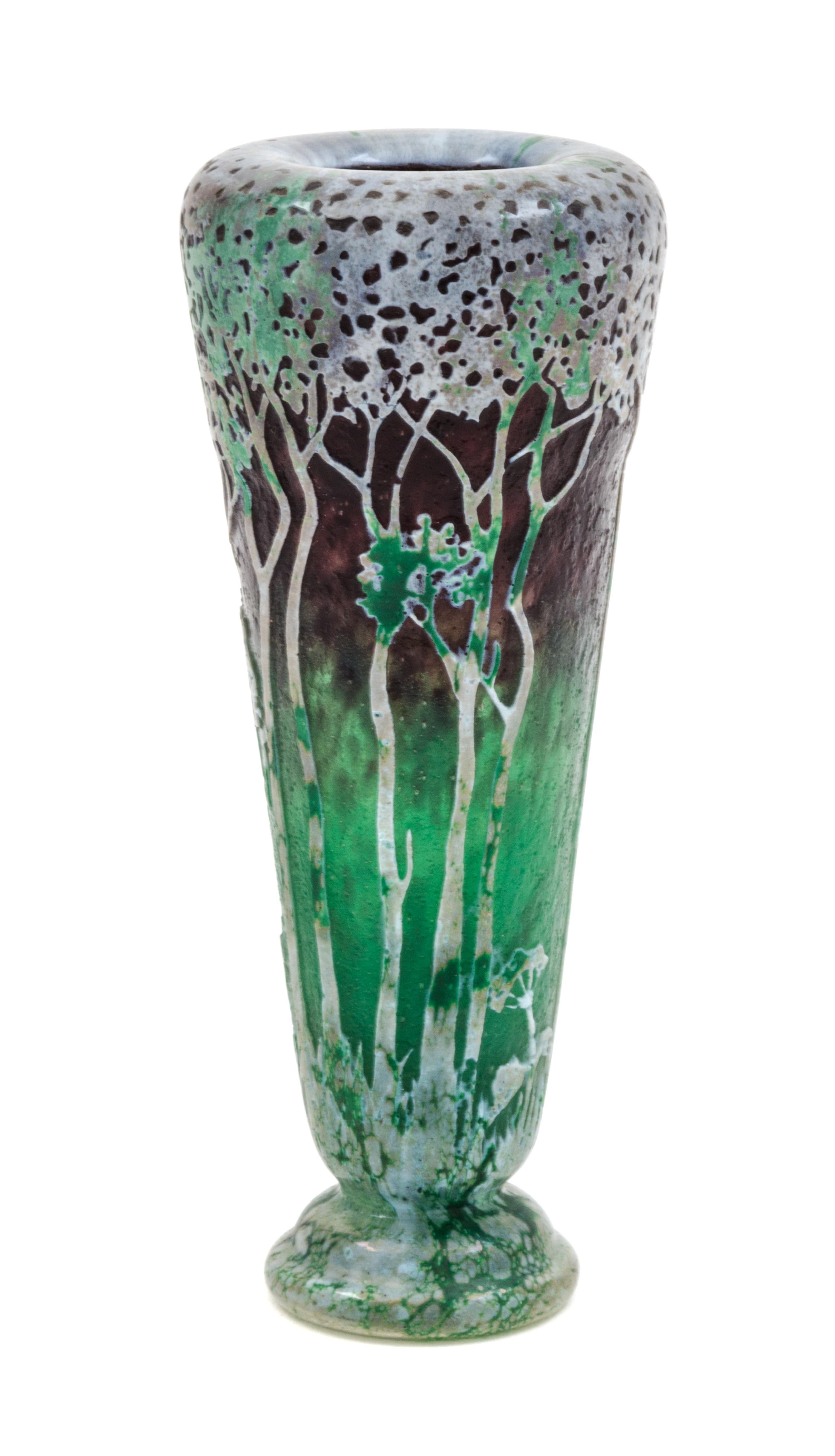 A Daum Enameled Cameo Glass Landscape Vase Height 7 3/8 inches.