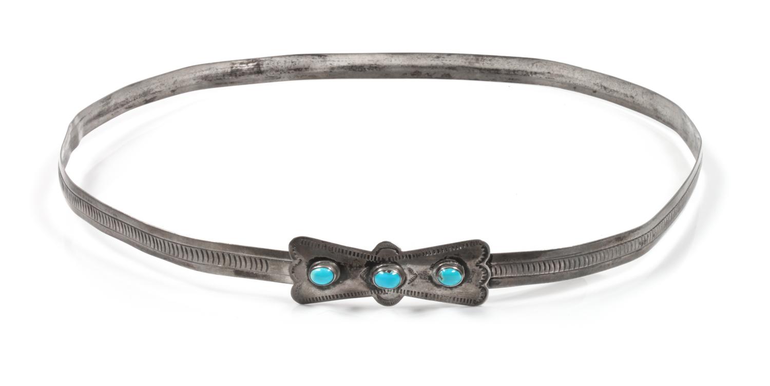 Southwestern Silver and Turquoise Hatband Diameter 7 1/4 inches