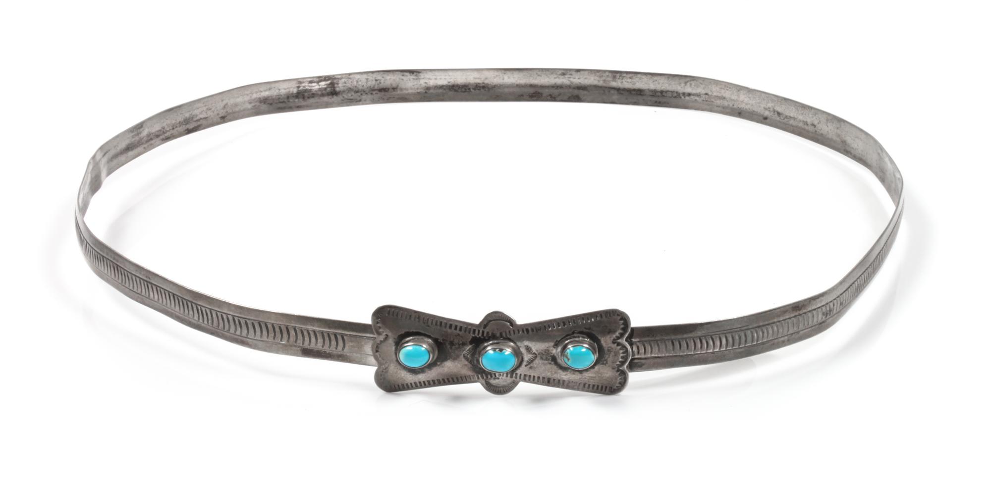 Southwestern Silver and Turquoise Hatband Diameter 7 1/4 inches