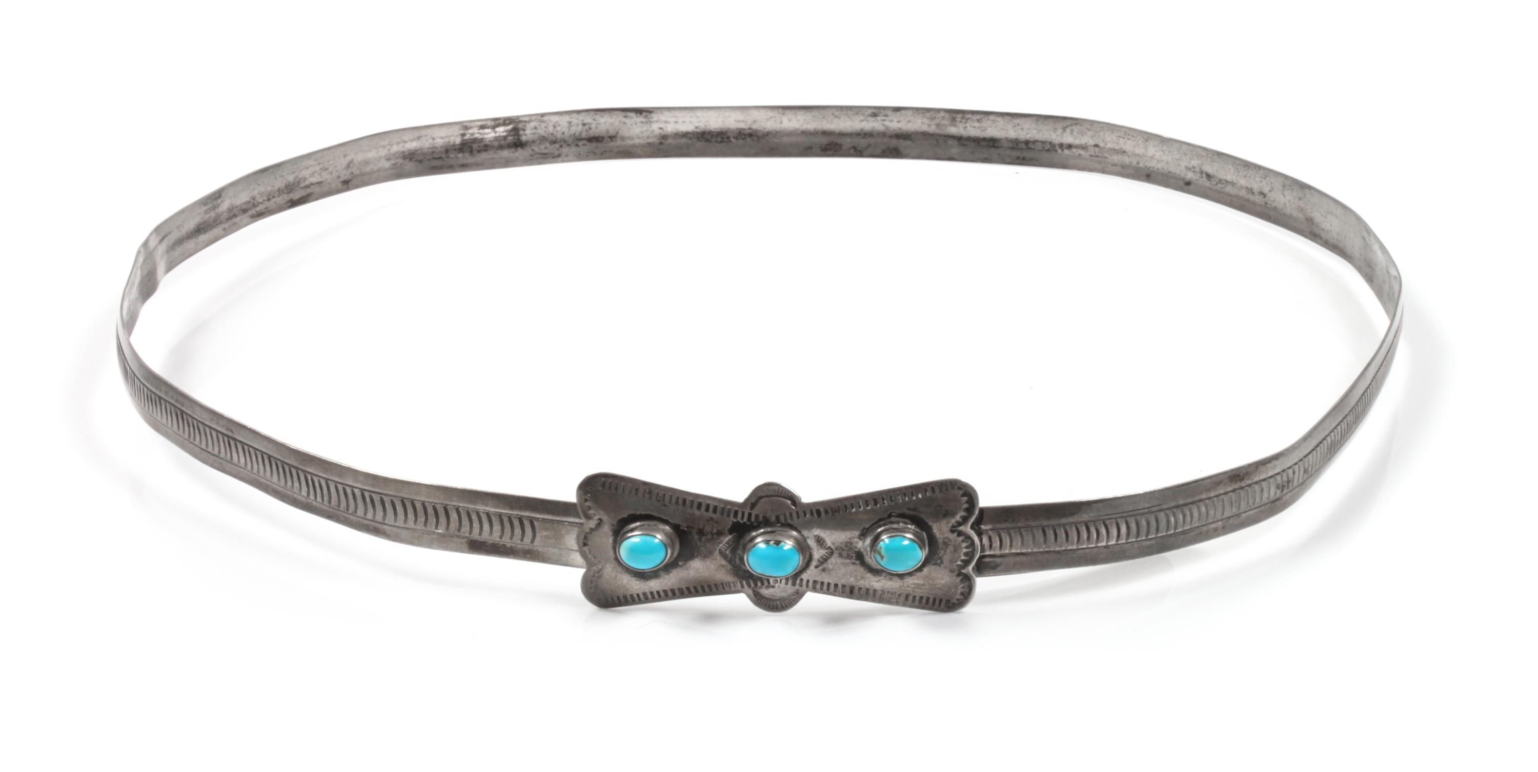 Southwestern Silver and Turquoise Hatband Diameter 7 1/4 inches