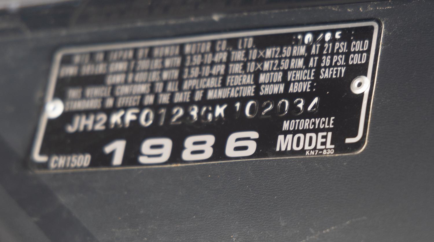 1986 Honda Elite Motor Scooter from Jim McMahon Commercial / Advertising Campaign Formerly Displayed at McMahon's Restaurant