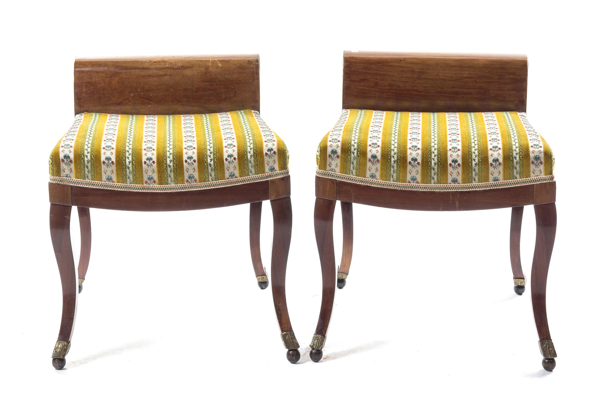 A Pair of Mahogany Biedermeier Stools Height 22 1/2 x width 19 x depth 20 1/2 inches. — CIRCA 1820
