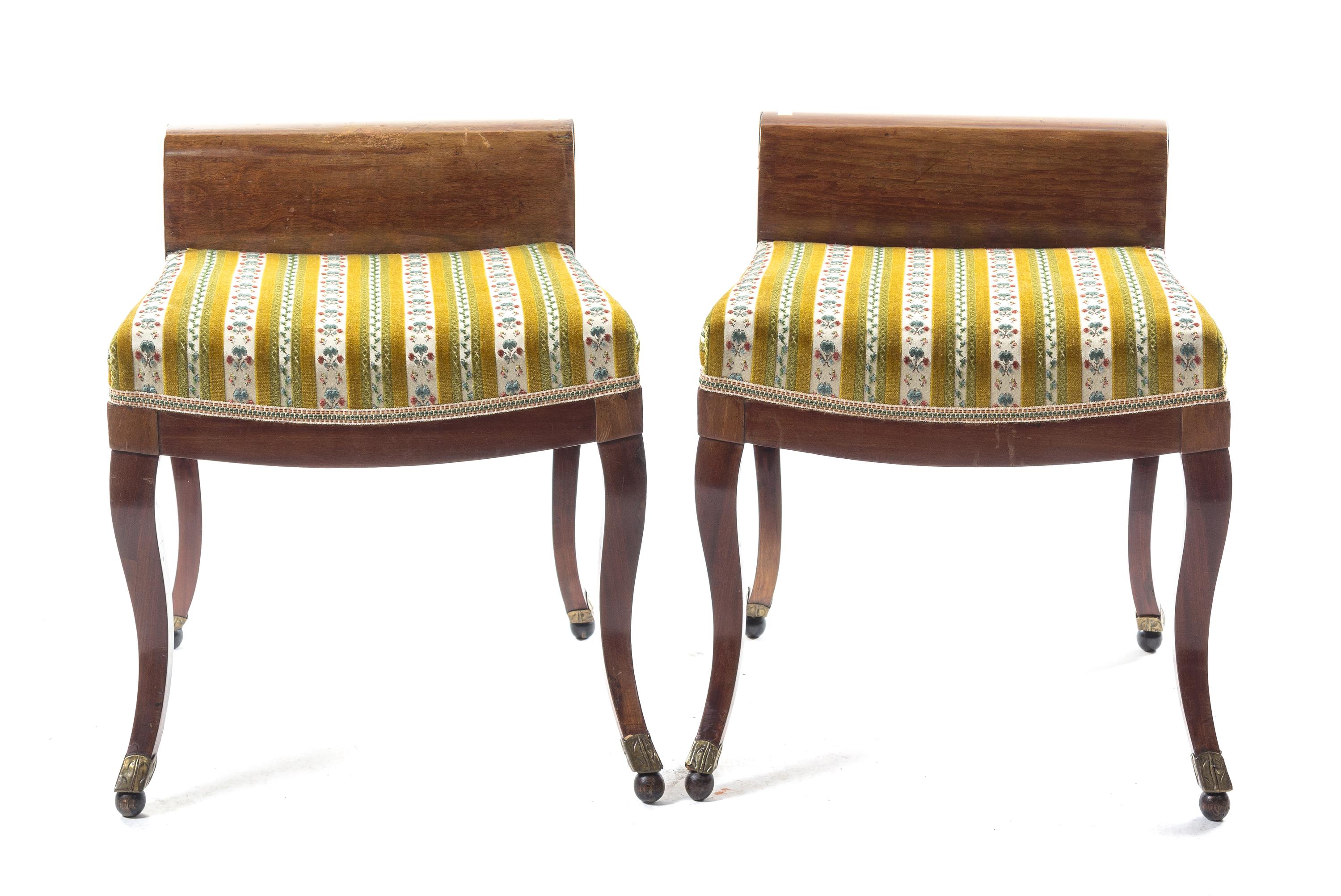 A Pair of Mahogany Biedermeier Stools Height 22 1/2 x width 19 x depth 20 1/2 inches. — CIRCA 1820
