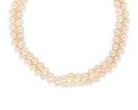 DOUBLE STRAND CULTURED PEARL AND DIAMOND NECKLACE