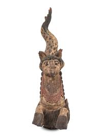A Pair of Large Balinese Carved and Polychrome Decorated Models of Hippocampi