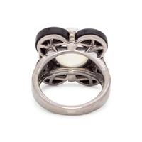 MOONSTONE, DIAMOND AND ONYX RING