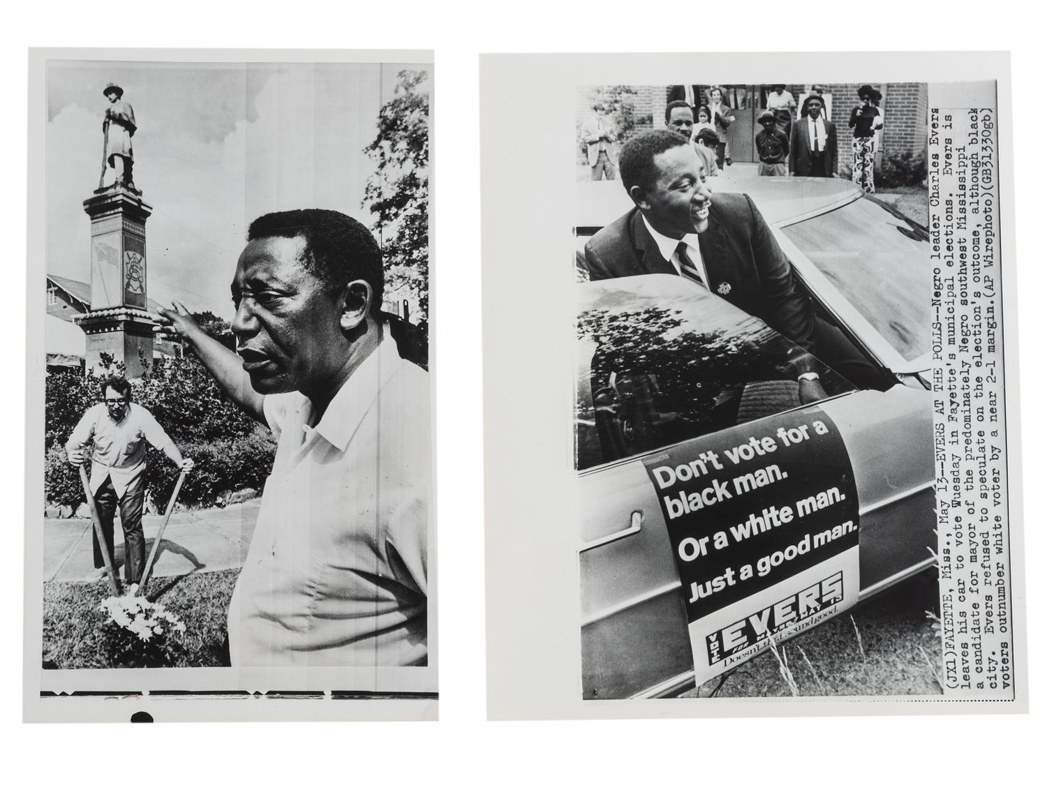 [CIVIL RIGHTS]. EVERS, Charles (1922-2020). A group of 3 items involving the African American mayor and civil rights leader, incl. document signed and press photographs.