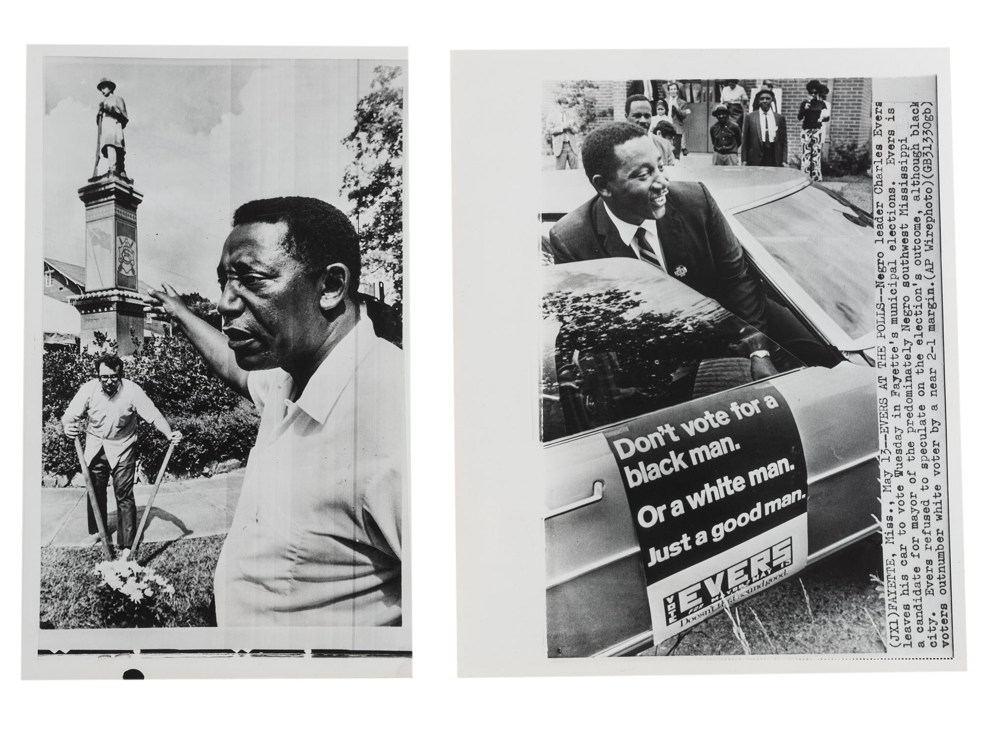 [CIVIL RIGHTS]. EVERS, Charles (1922-2020). A group of 3 items involving the African American mayor and civil rights leader, incl. document signed and press photographs.