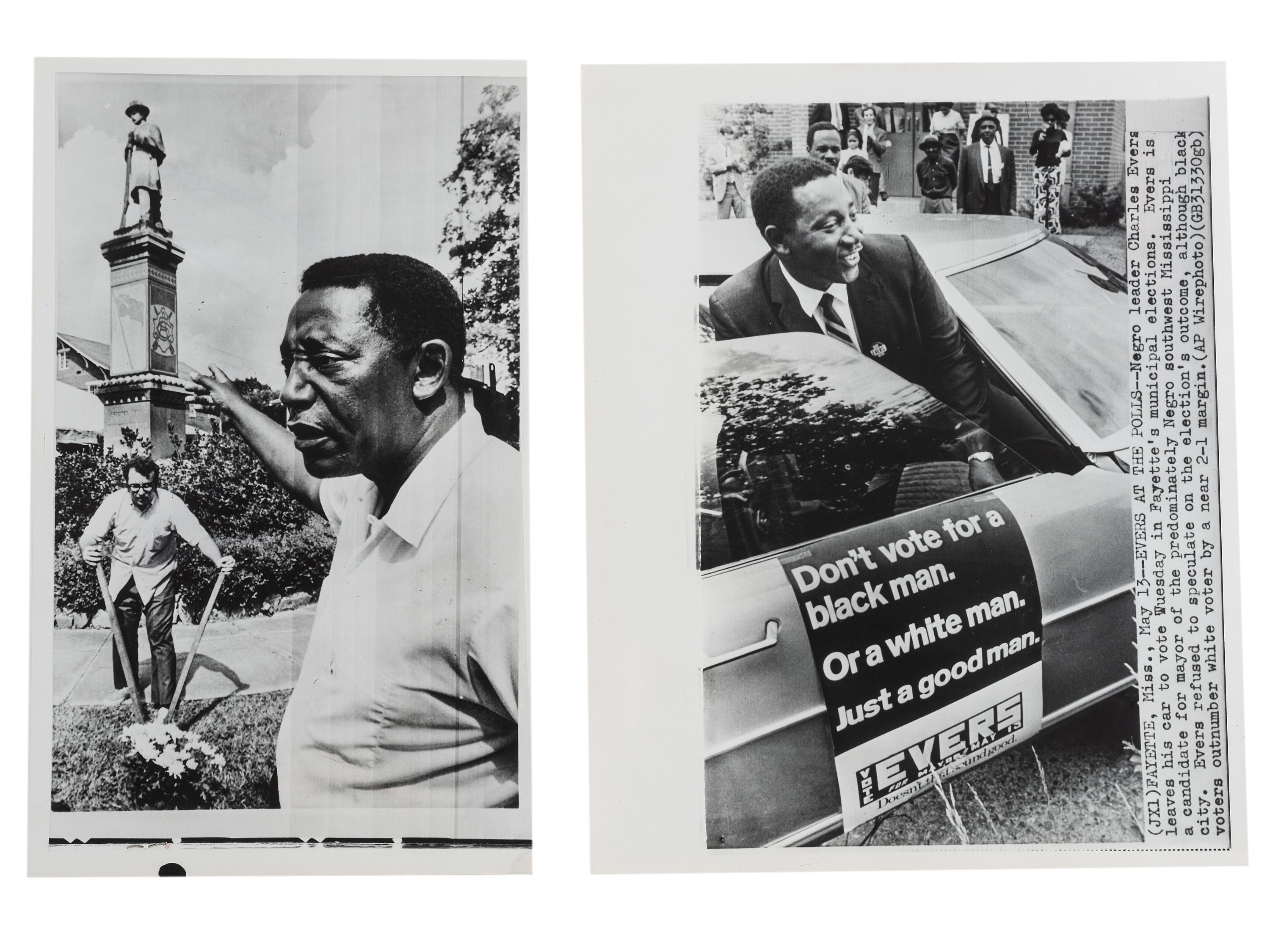 [CIVIL RIGHTS]. EVERS, Charles (1922-2020). A group of 3 items involving the African American mayor and civil rights leader, incl. document signed and press photographs.