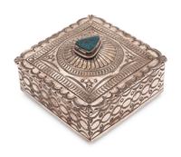 Heavily Stamped Sterling Silver and Turquoise Lidded Box
