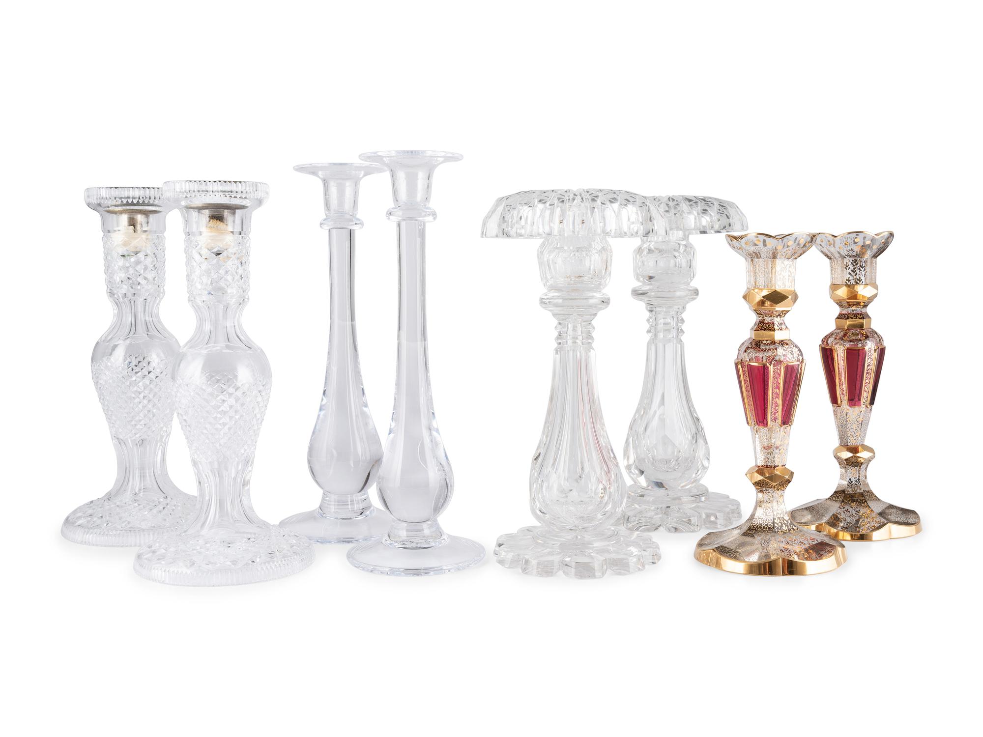 Four Pairs of Glass Candlesticks