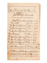 [ALMANACS]. A sammelband of 18th century American almanacs, including The Pennsylvania Alamanack, Poor Will's Almanack, Poulson's Town and Country Almanac, and Poor Richard Improved. 1789-1800.