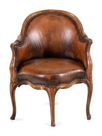 A Louis XV Leather Upholstered Bergère