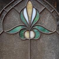 A Leaded and Stained Glass Door from a Chicago, IL. Bungalow 32.25" W x 1.75" D x 76.5" H — United States, Early 20th Century