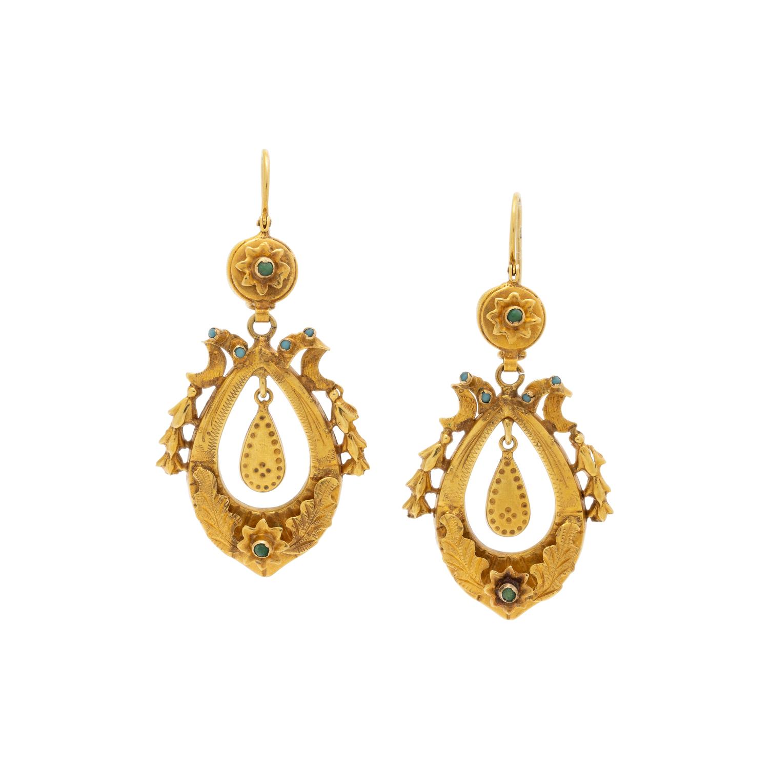 YELLOW GOLD AND TURQUOISE EARRINGS