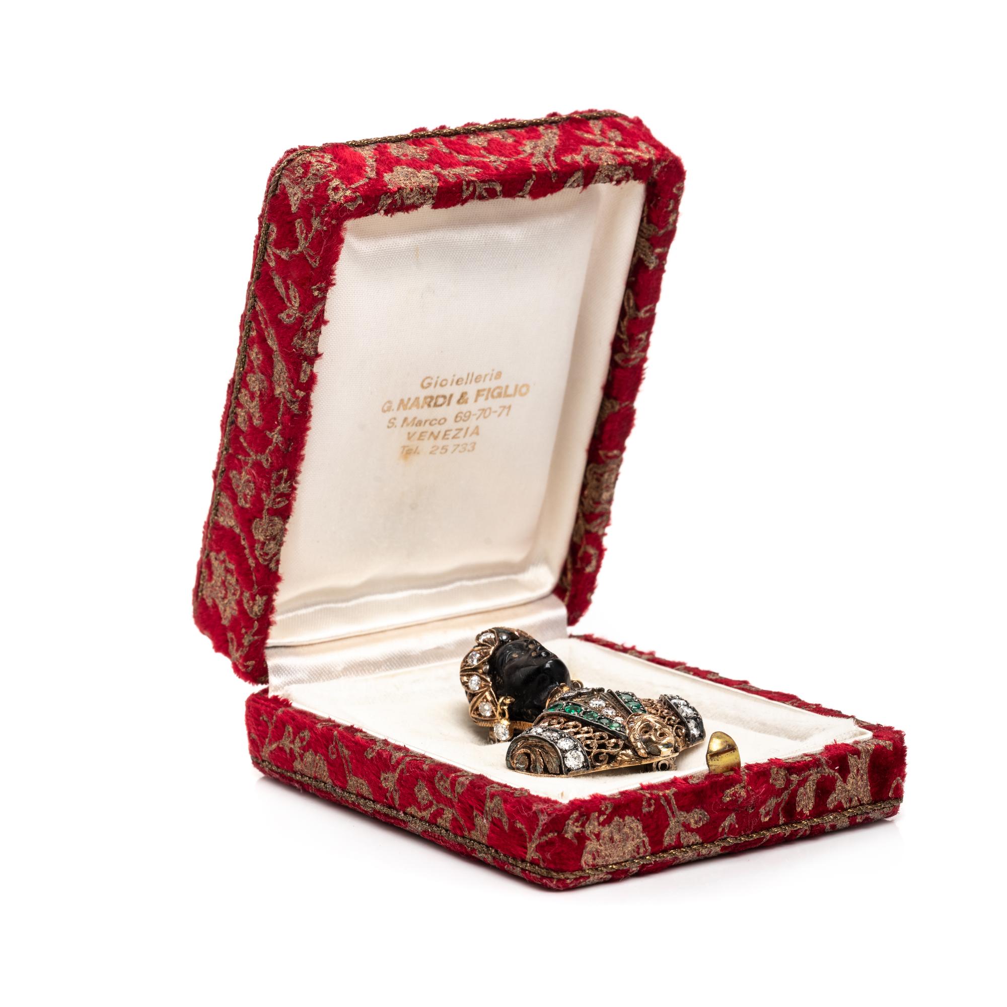 NARDI, YELLOW GOLD, DIAMOND, AND EMERALD FIGURAL BROOCH