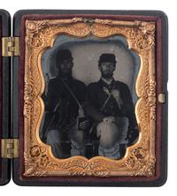 [CIVIL WAR]. Sixth plate ambrotype of Union privates displaying their knives.