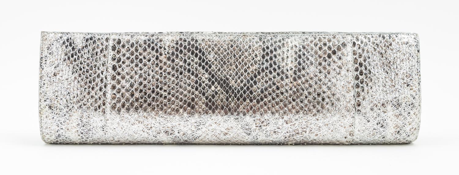 A Nancy Gonzalez Silver Python Long Clutch, 13.5" x 4" x 1.5".