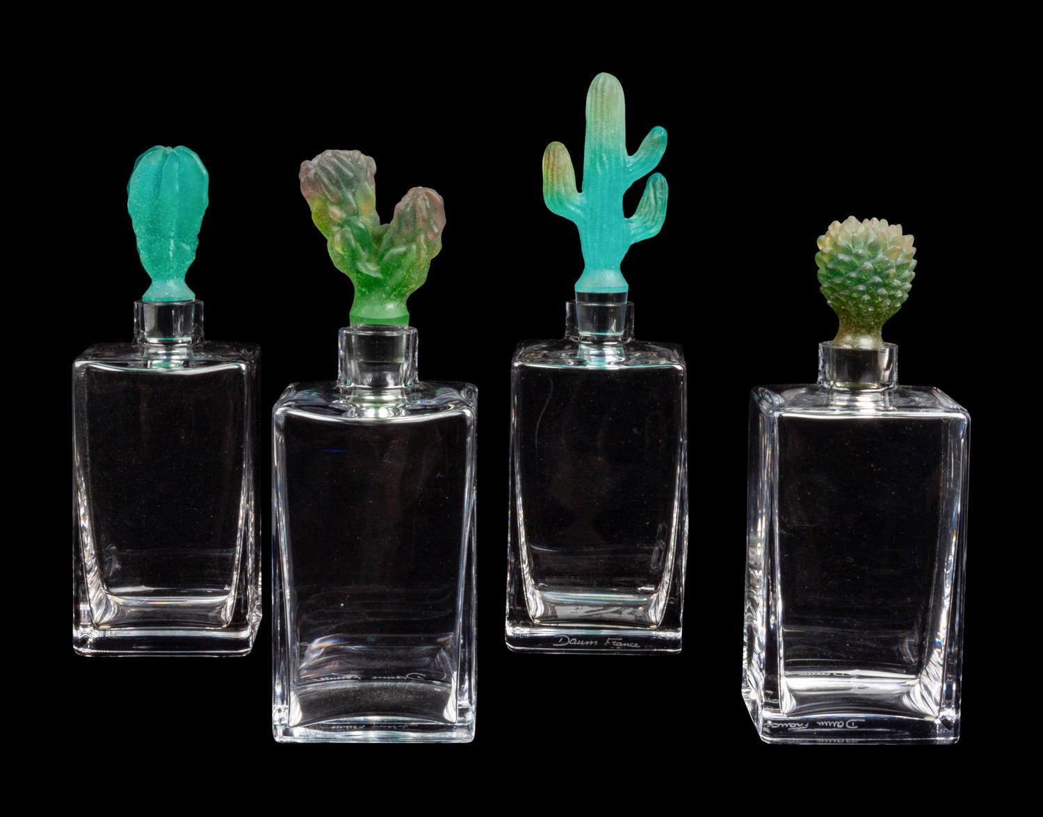 Four Daum Pâte-de-Verre Cactus Decanters