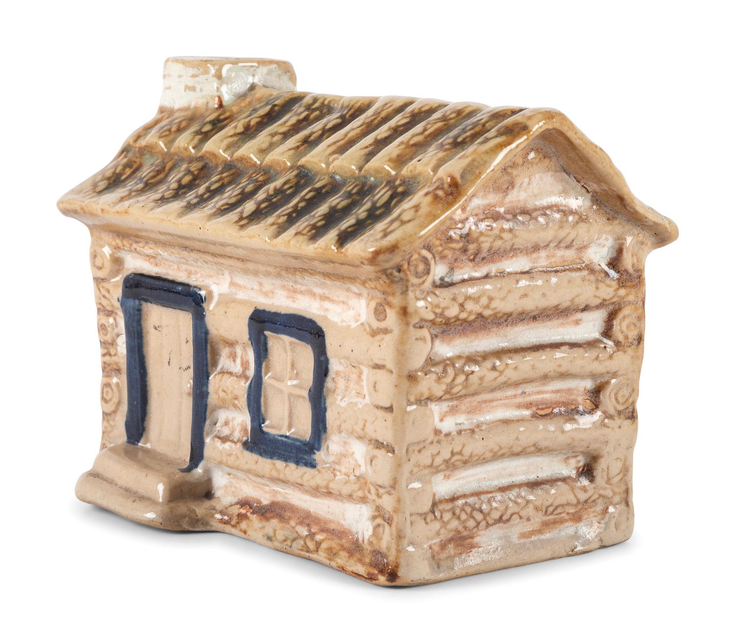 A Scarce Dalton Pottery Stoneware Log Cabin Bank