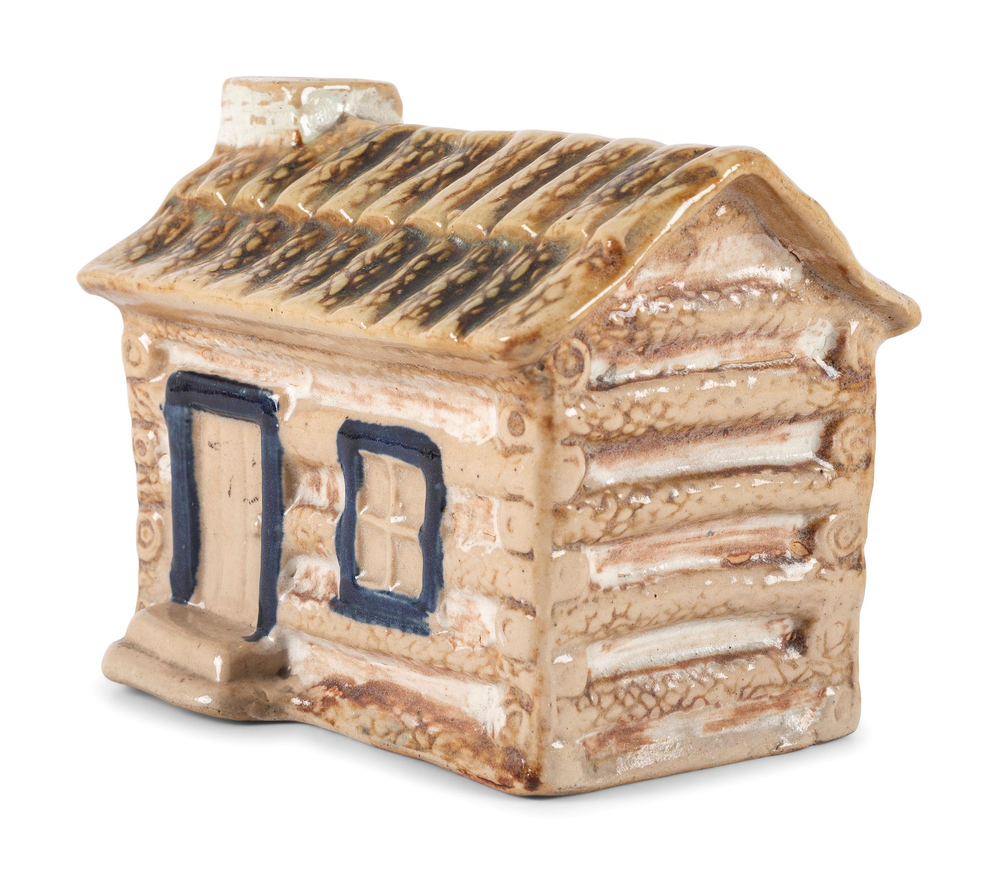 A Scarce Dalton Pottery Stoneware Log Cabin Bank