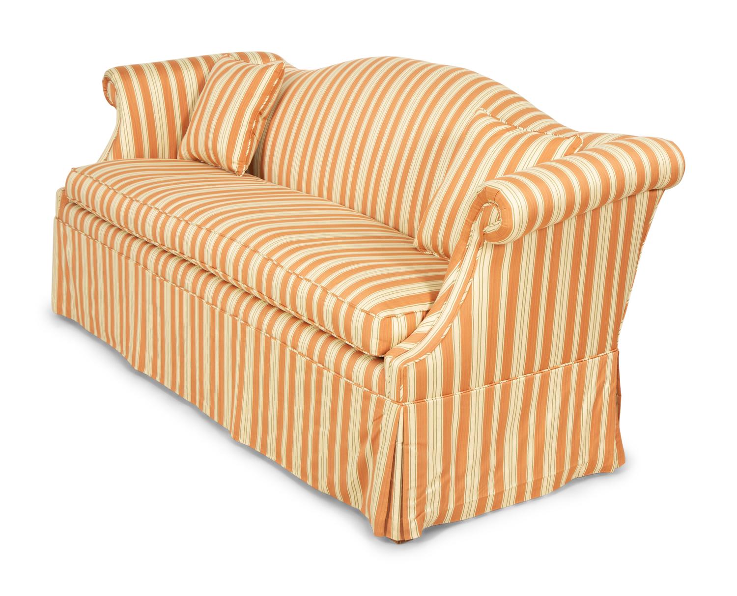 A Modern Camelback Sofa with Stripe Upholstery