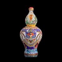 A Massive Chinese Interior-Painted Glass and Cloisonné Enamel Gourd-Form "Snuff Bottle" Ornament by Wang Xisan (b. 1938) and Zhang Tonglu (b. 1942)