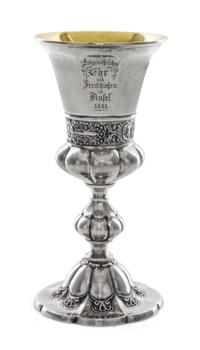 A Swiss Silver Chalice, Probably Georg Adam & Philipp Rudolf Rehfues, Bern, Mid-19th Century, the bowl of tapering faceted form with an