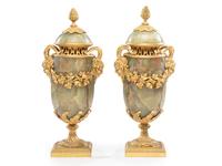 A Pair of French Gilt Bronze and Onyx Urn Ornaments