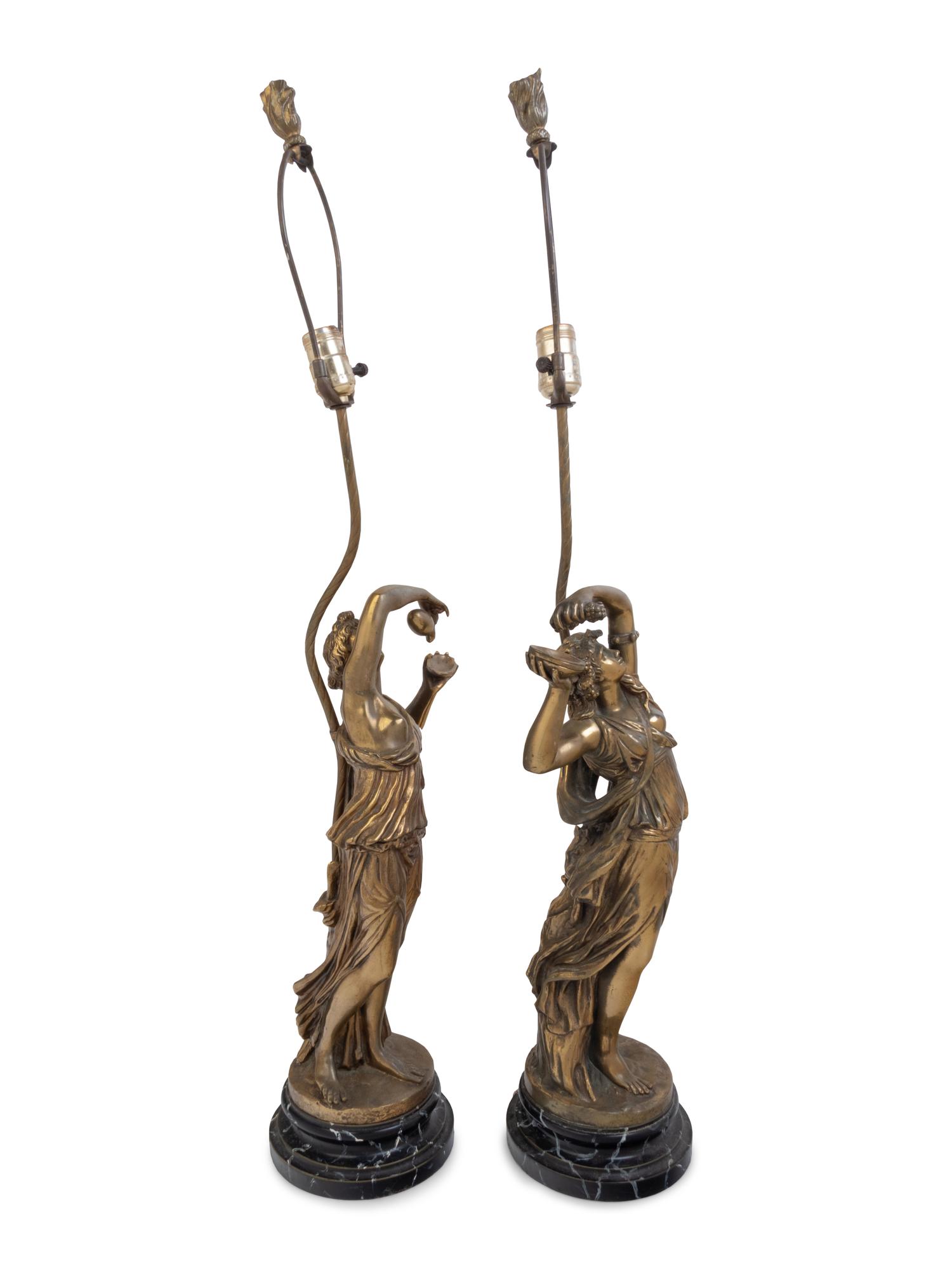 A Pair of Gilt Bronze Figures Mounted as Lamps after Claude Michel (Clodion)