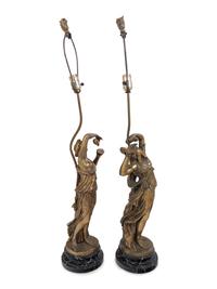 A Pair of Gilt Bronze Figures Mounted as Lamps after Claude Michel (Clodion)