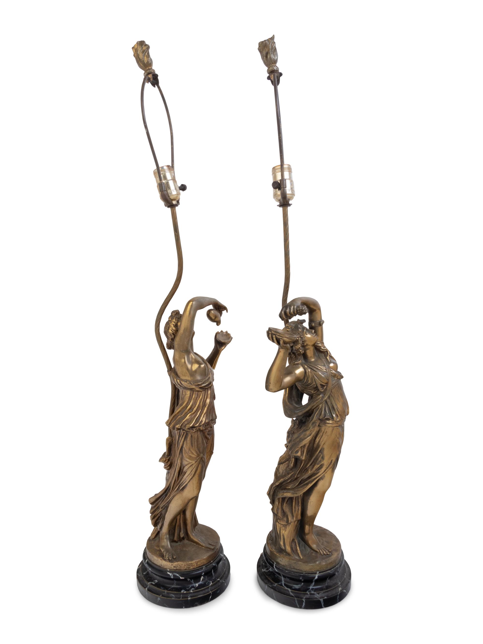 A Pair of Gilt Bronze Figures Mounted as Lamps after Claude Michel (Clodion)