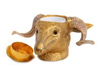 A Gilt Metal and Horn Ice Bucket in the Form of a Ram's Head