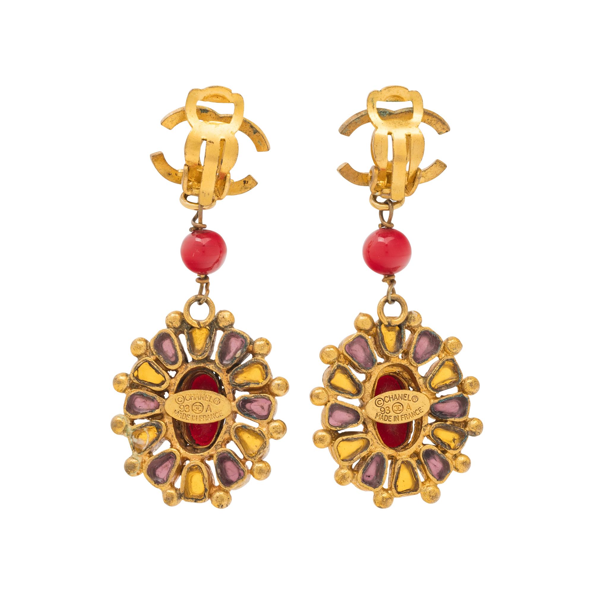 Chanel, CC & Gripoix Stone Ear Clips, F/W 1993