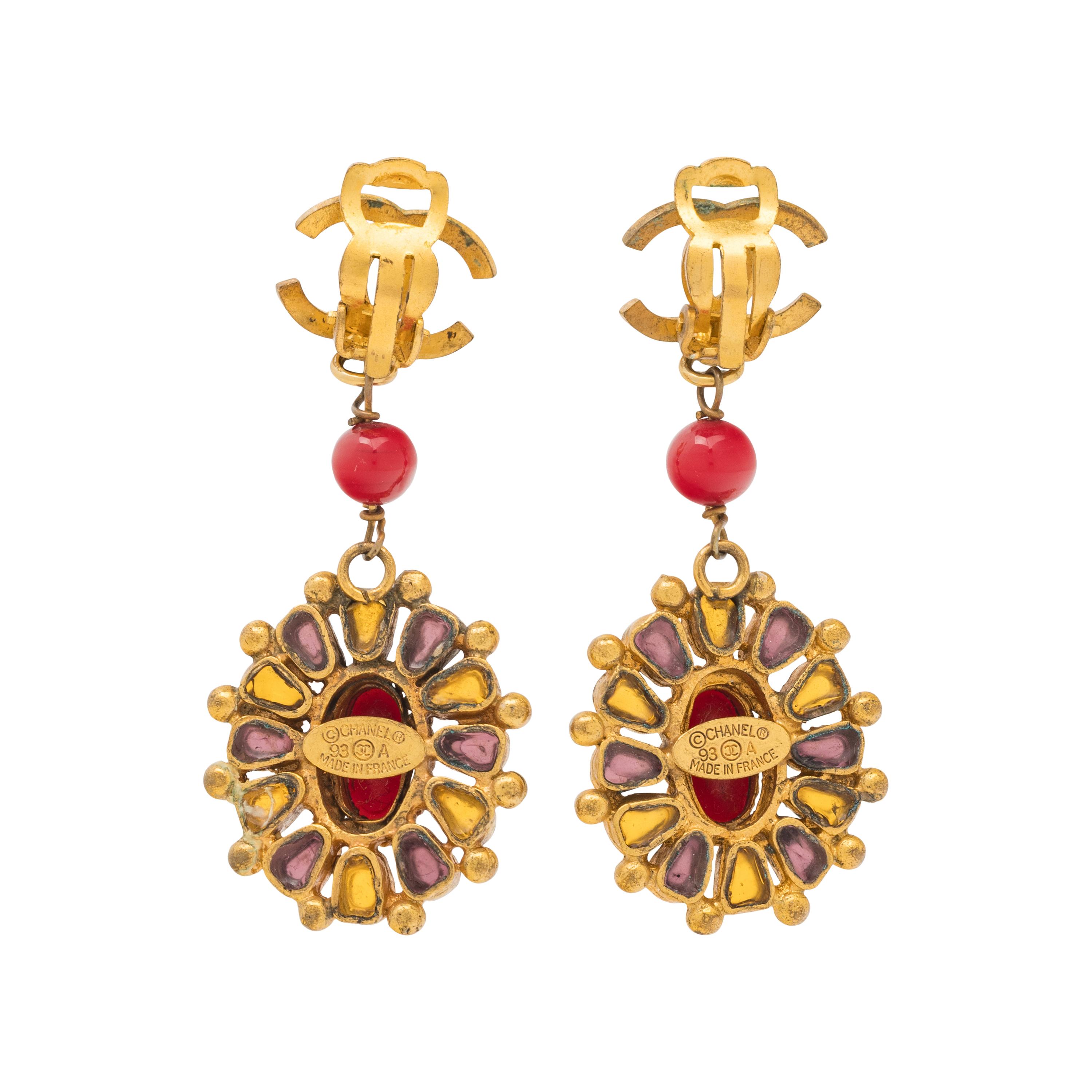 Chanel, CC & Gripoix Stone Ear Clips, F/W 1993