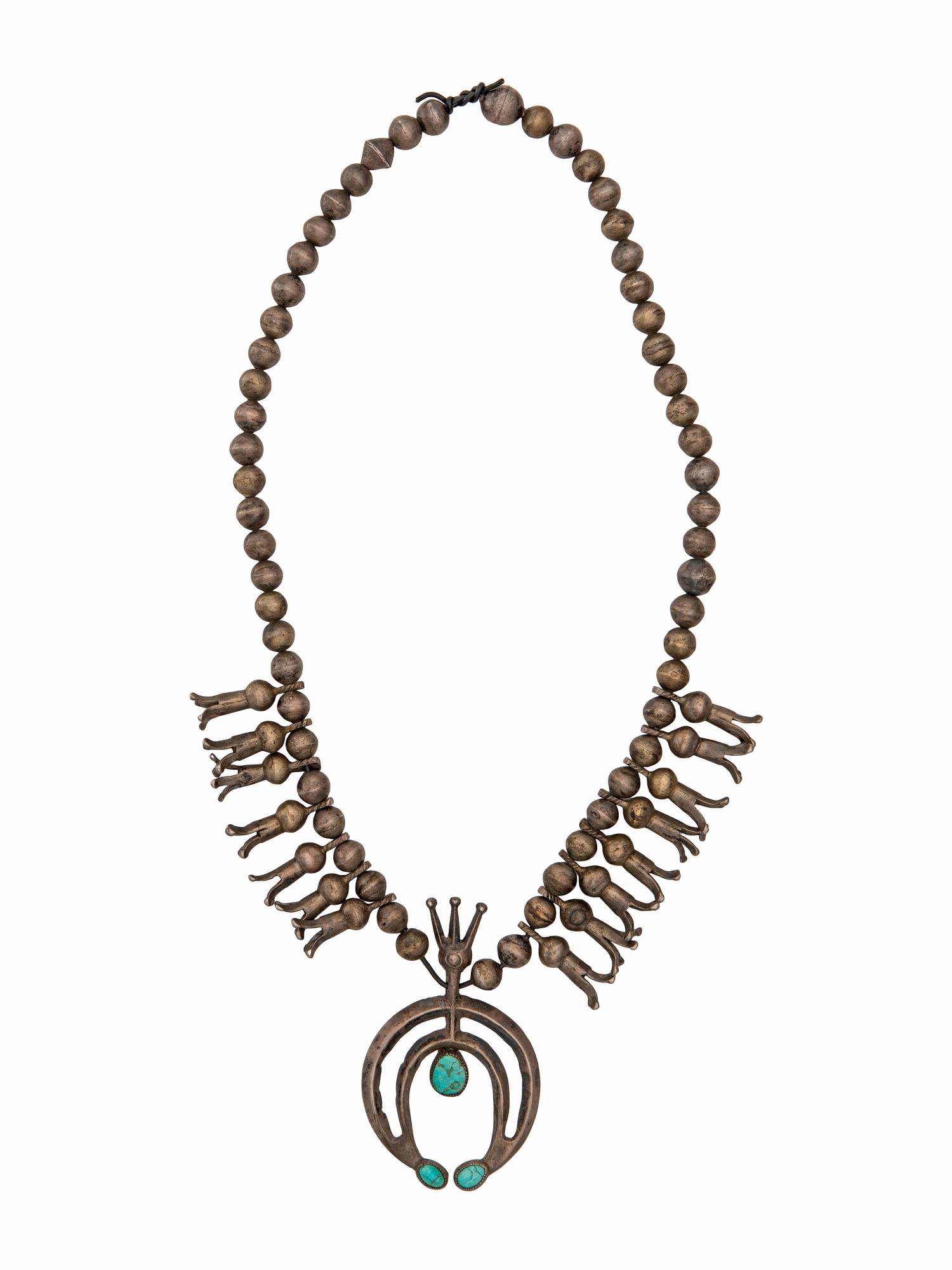 Early Navajo Ingot and Turquoise Squash Blossom Necklace, Collected by Hoffman Birney (1891-1958)