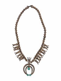 Early Navajo Ingot and Turquoise Squash Blossom Necklace, Collected by Hoffman Birney (1891-1958)