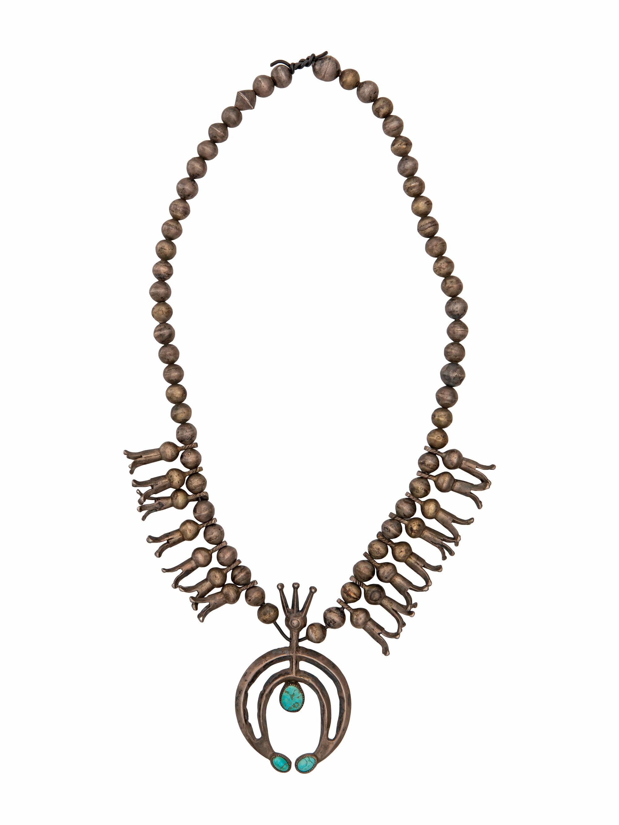 Early Navajo Ingot and Turquoise Squash Blossom Necklace, Collected by Hoffman Birney (1891-1958)