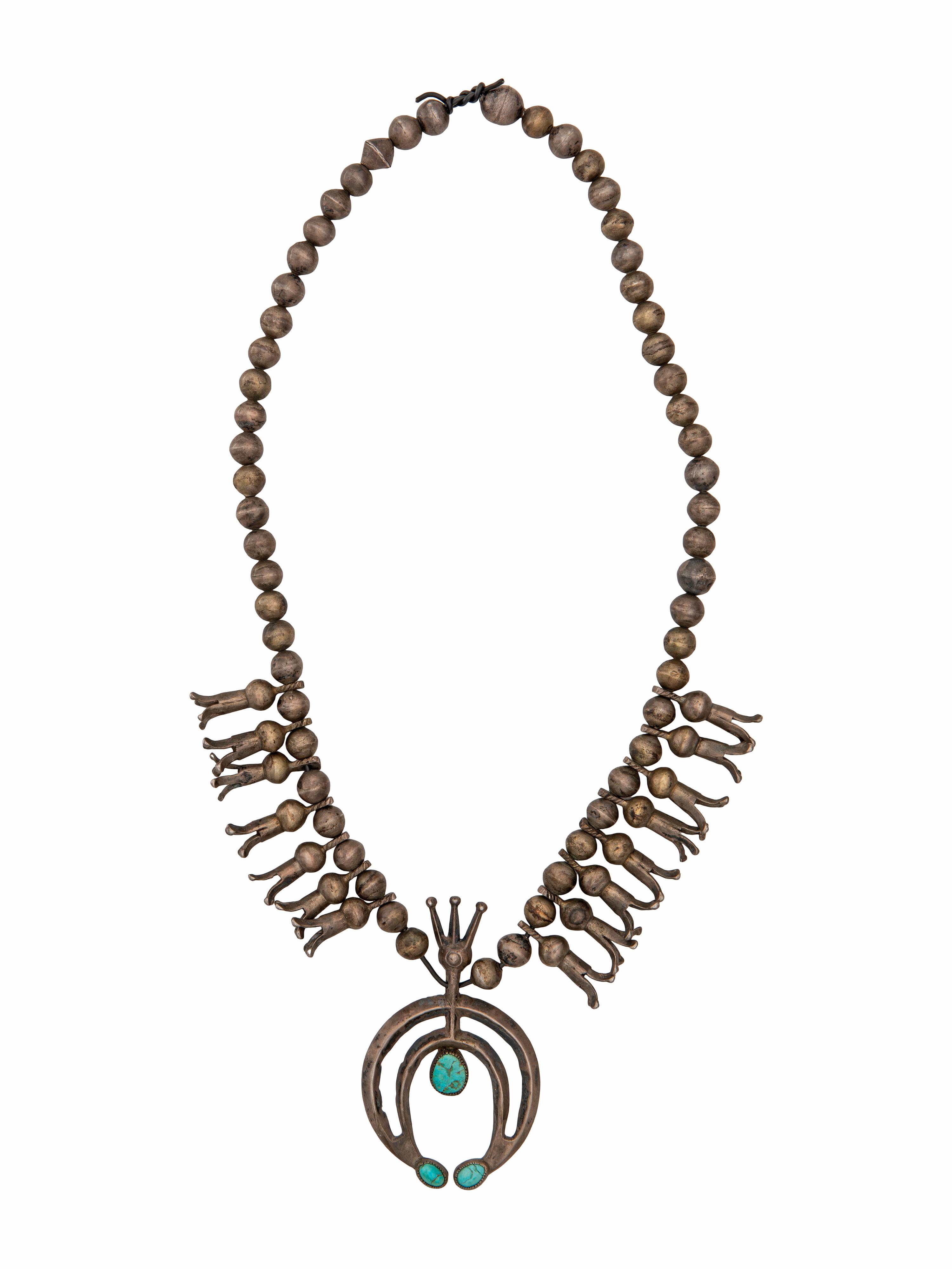 Early Navajo Ingot and Turquoise Squash Blossom Necklace, Collected by Hoffman Birney (1891-1958)
