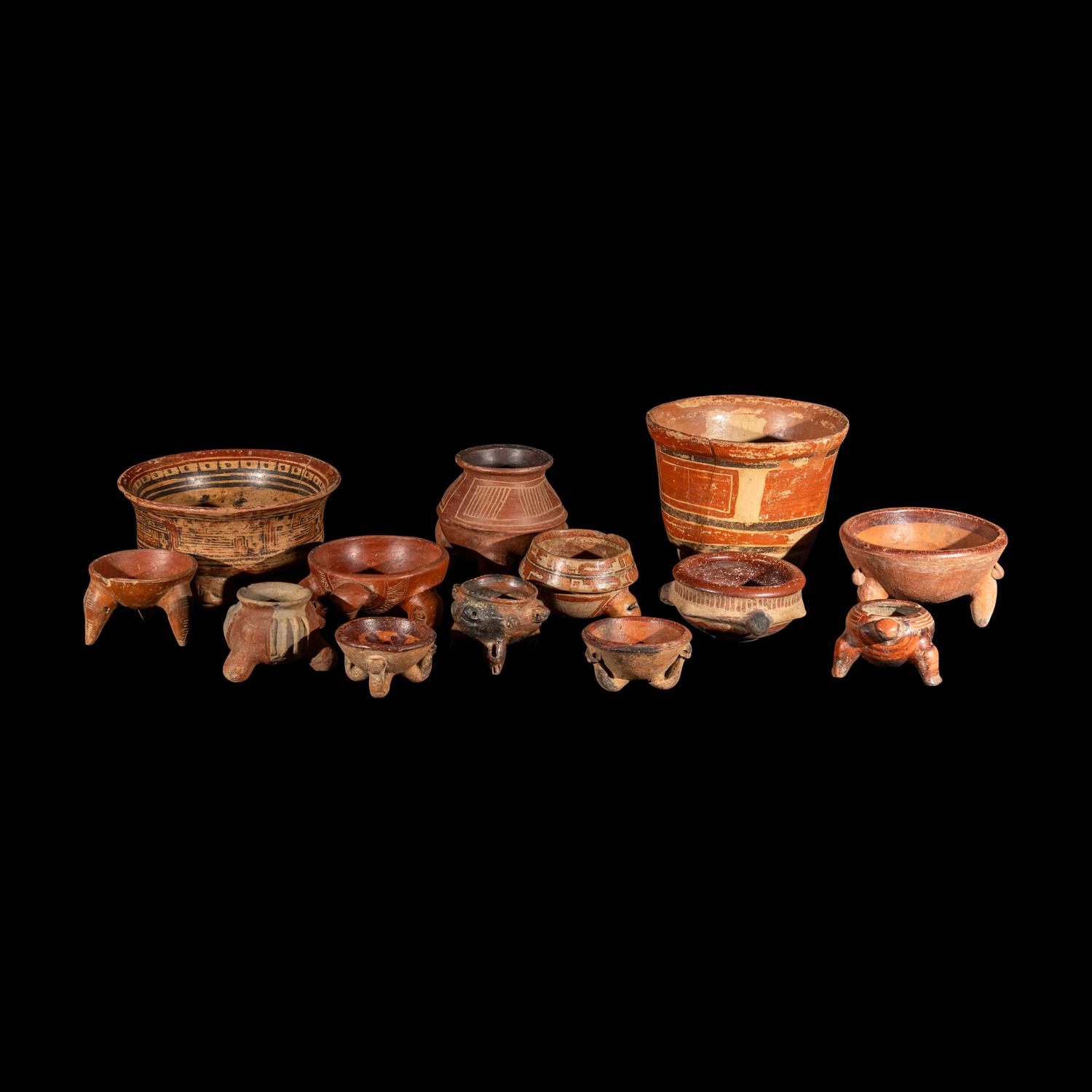Thirteen Costa Rican Tripod Vessels