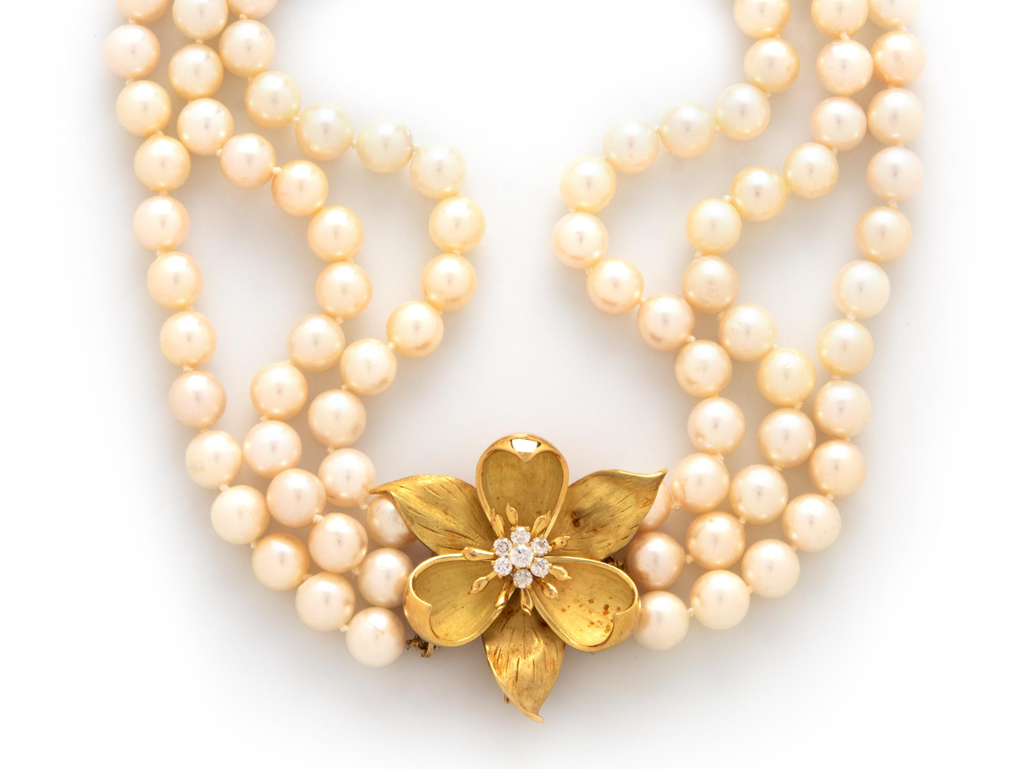 YELLOW GOLD, CULTURED PEARL, AND DIAMOND CONVERTIBLE BROOCH/NECKLACE