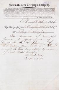 (CIVIL WAR; MISSISSIPPI) RUGGLES, GEN. DANIEL. 14 telegrams sent to Ruggles from March 1862 to Sept. 1863.