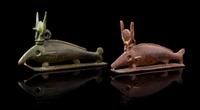 Two Egyptian Bronze Oxyrynchos Fish Width of first 4 1/2 inches. — LATE PERIOD TO PTOLEMAIC PERIOD, 664-30 B.C.E.