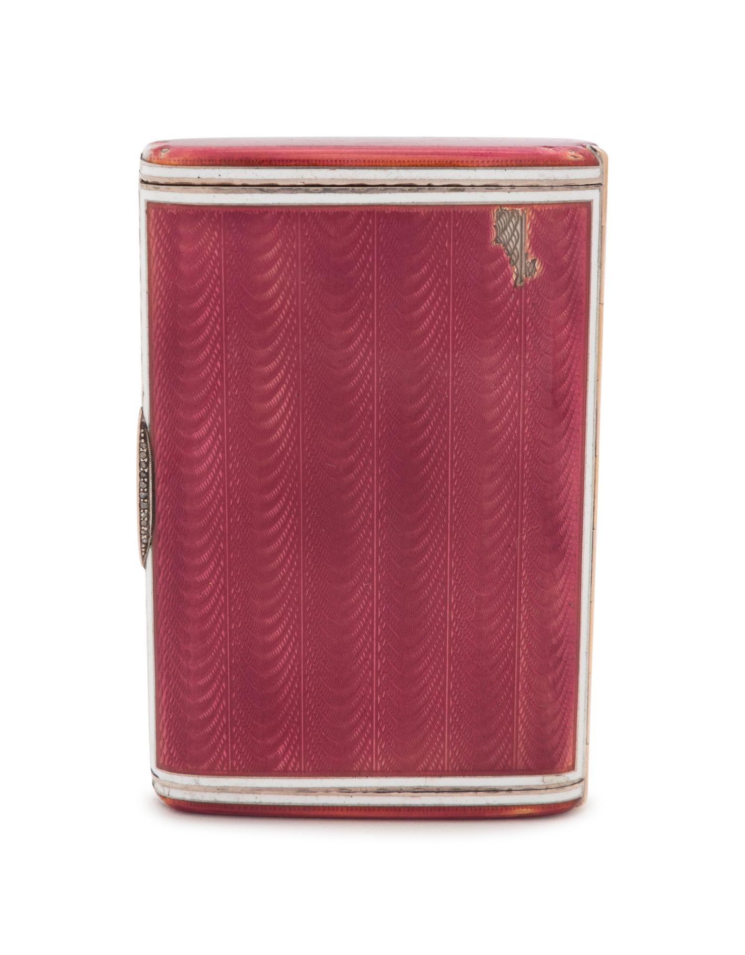 A Russian Silver, Guilloché Enameled and Diamond-Inset Cigarette Case