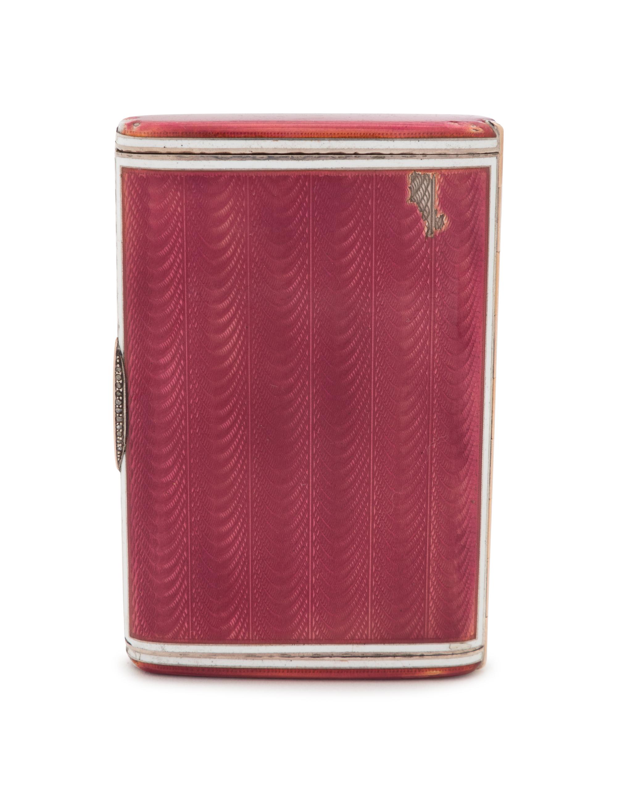 A Russian Silver, Guilloché Enameled and Diamond-Inset Cigarette Case