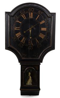 A George III Black and Gilt Tavern Clock Height 59 x width 31 inches. — 18TH CENTURY