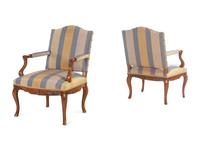 A Pair of Louis XV Walnut Armchairs