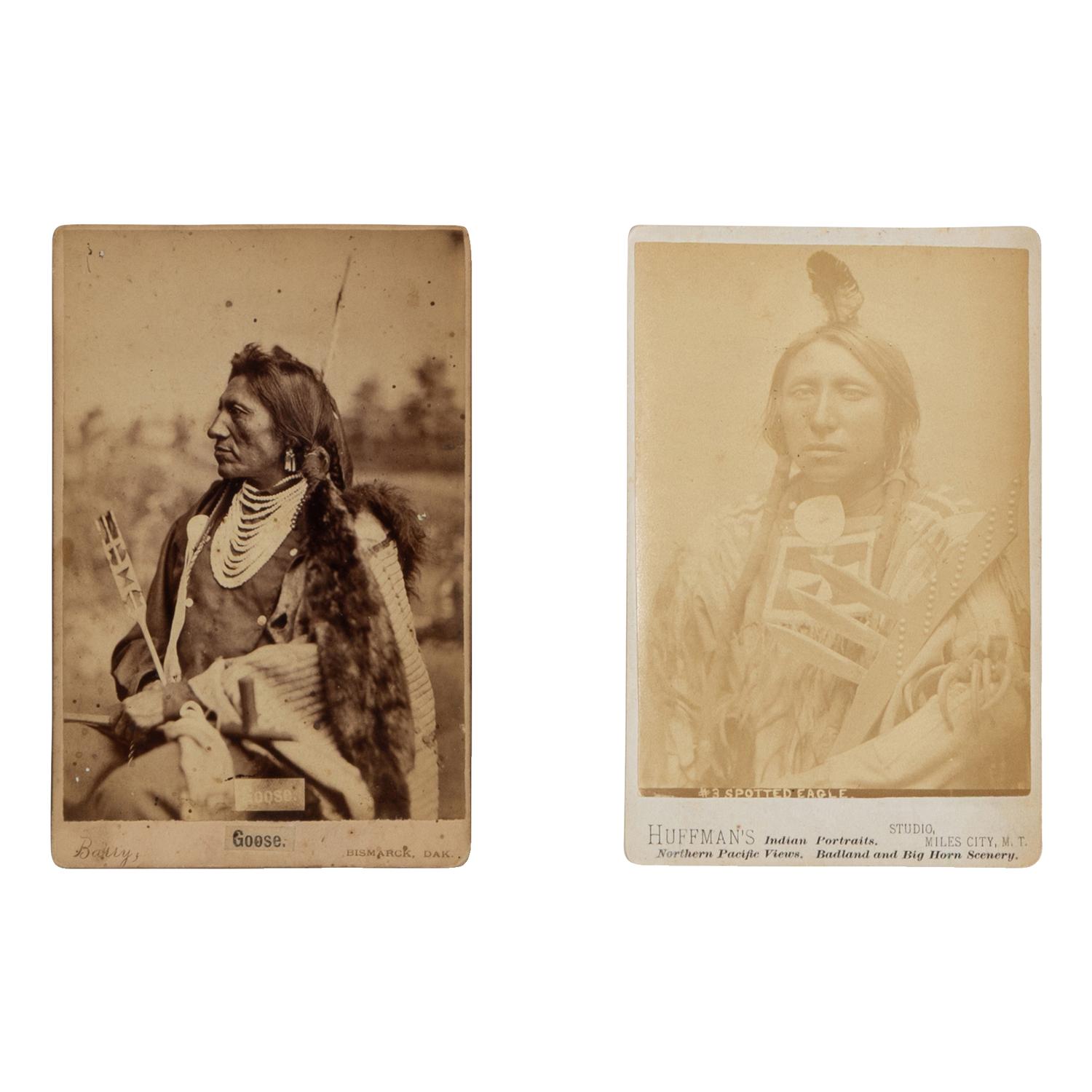 [Late Indian Wars]. A pair of cabinet cards of Little Bighorn participants, including Goose and Spotted Eagle.