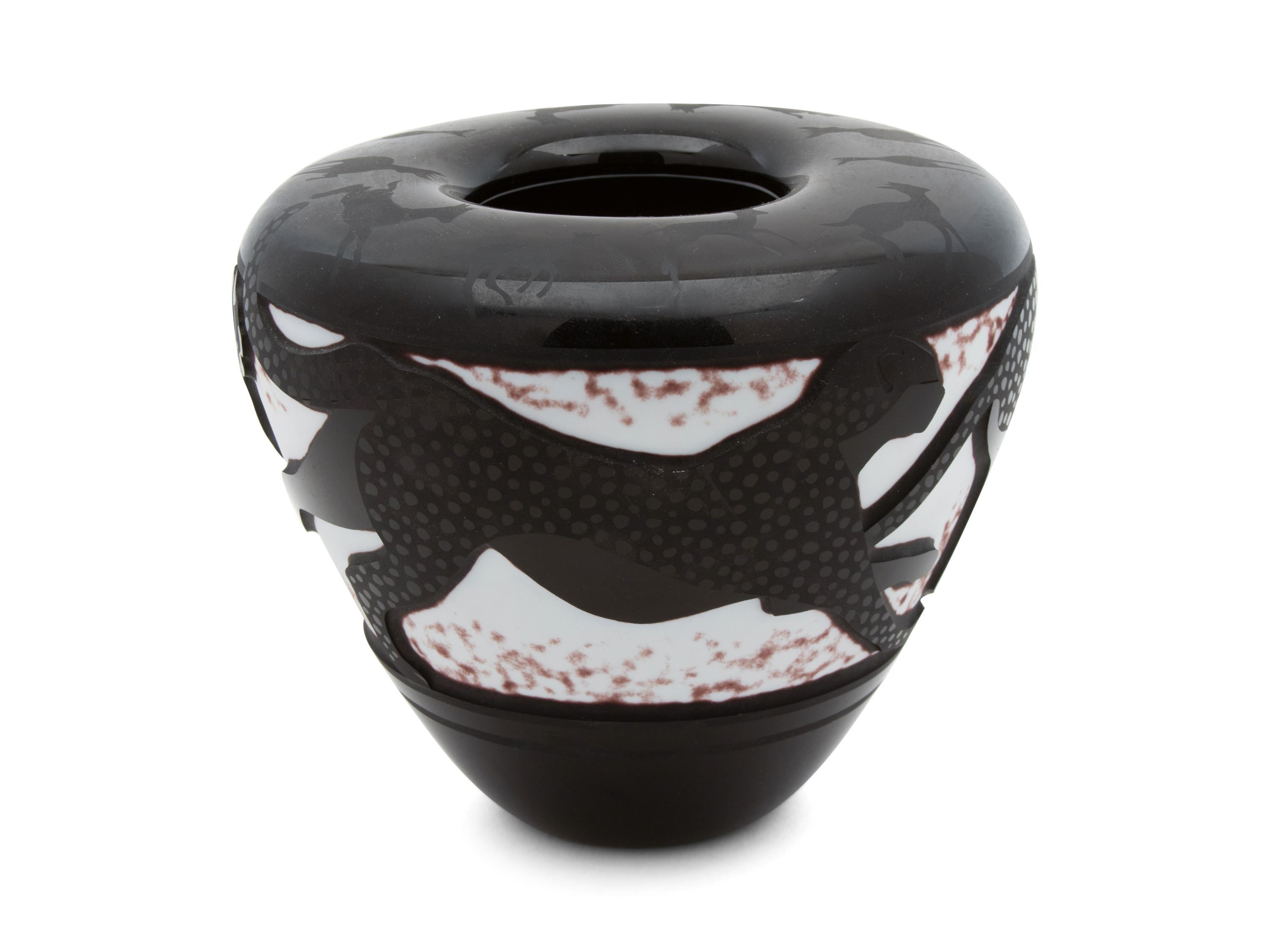A Valerie Surjan Cameo Glass Cheetah Vase — 20TH CENTURY